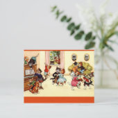 Vintage Dansende Partij Katten Briefkaart (Staand voorkant)