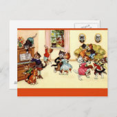 Vintage Dansende Partij Katten Briefkaart (Voorkant / Achterkant)