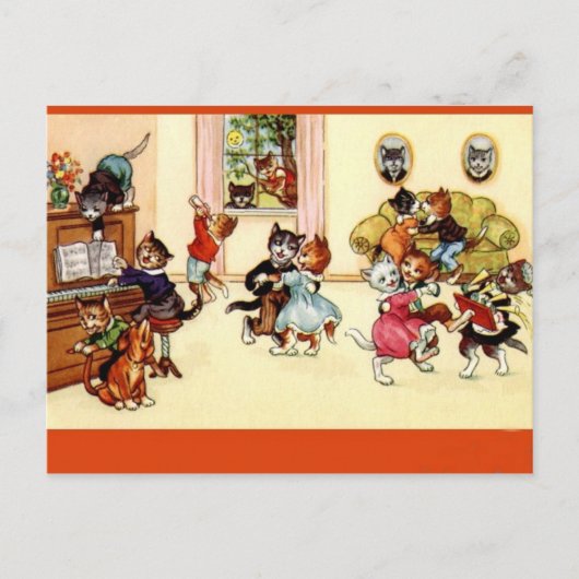 Vintage Dansende Partij Katten Briefkaart (Voorkant)