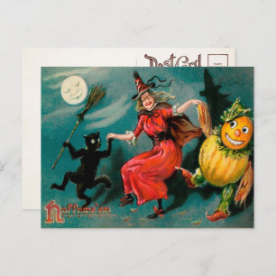 Vintage Dansende Witch Halloween Briefkaart