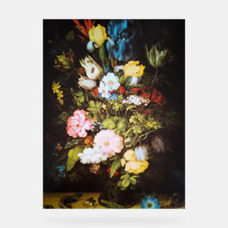 Vintage Dark Floral Still Life with Butterflies an Acryl Bord