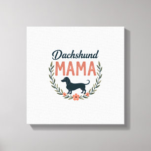 Vintage Daschund Mama Bloemige Hond Liefhebber Vec Canvas Afdruk