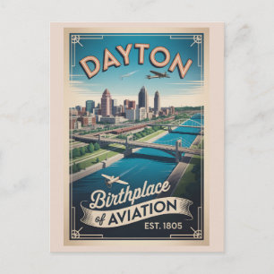 Vintage Dayton Ohio Retro Reisposter Illustratie Feestdagenkaart