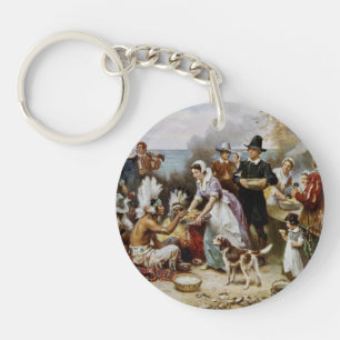 Vintage De eerste Thanksgiving 1621 Jean Ferris Sleutelhanger