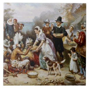 Vintage De eerste Thanksgiving 1621 Jean Ferris Tegeltje