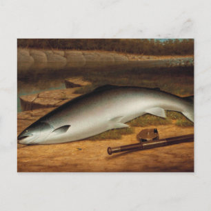 Vintage de Grote Vangst een zalm op een rivieroeve Briefkaart