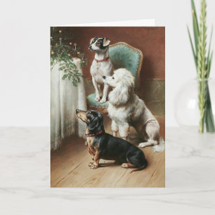 Vintage - de Honden wachten op Kerstmis, Feestdagen Kaart