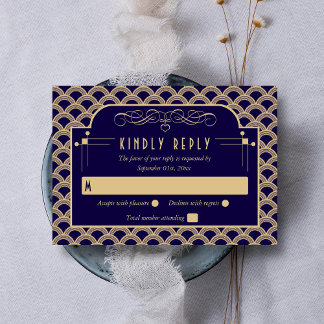 Vintage Deco Gatsby Wedding Collectie 1920 RSVP Kaartje