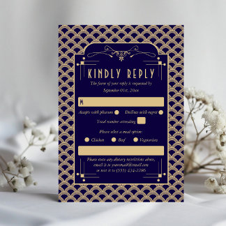 Vintage Deco Gatsby Wedding Collectie 1920 RSVP Kaartje