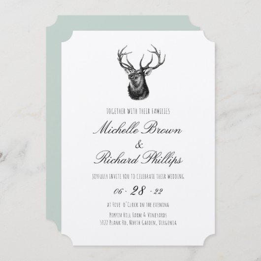 Vintage Deer Faire-part de mariage (Devant / Derrière)