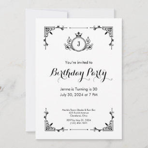 Vintage défilement noir et blanc Invitation d'anni