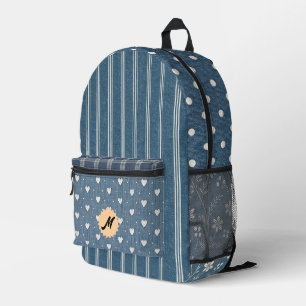 Vintage Denimprint Plaid Bloemstukwerk Bedrukte Rugzak