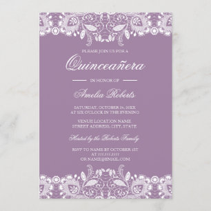Vintage dentelle violet Quinceanera Invitation