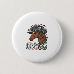 Vintage Derby Paard Bloemen Hoed Shirt Ontwerp_1 Ronde Button 5,7 Cm