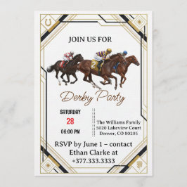 Vintage Derby Party Invitation with Elegant Horses Kaart