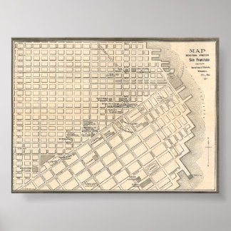 Vintage Detailed Golden San Francisco Map 1889 Poster