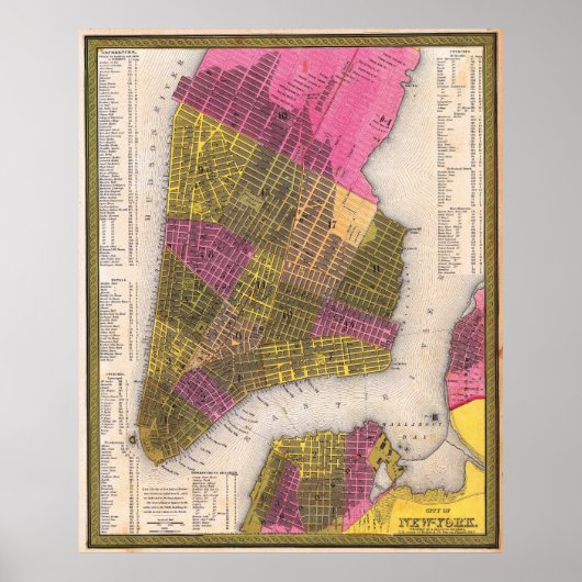 Vintage Detailed New York Map Poster 1847 (Devant)