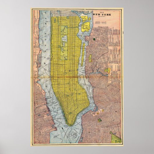 Vintage Detailed New York Map Poster 1892 (Devant)