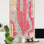 Vintage Detailed New York Map Poster 1893 (Bureau à domicile)
