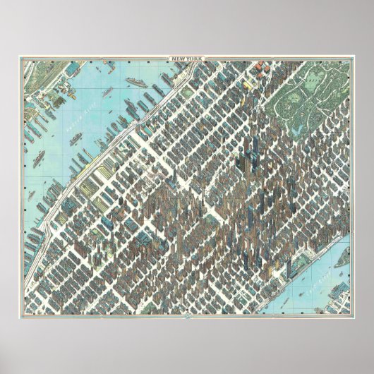Vintage Detailed New York Map Poster 1989 (Devant)