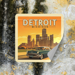 Vintage Detroit Michigan Vierkante Sticker