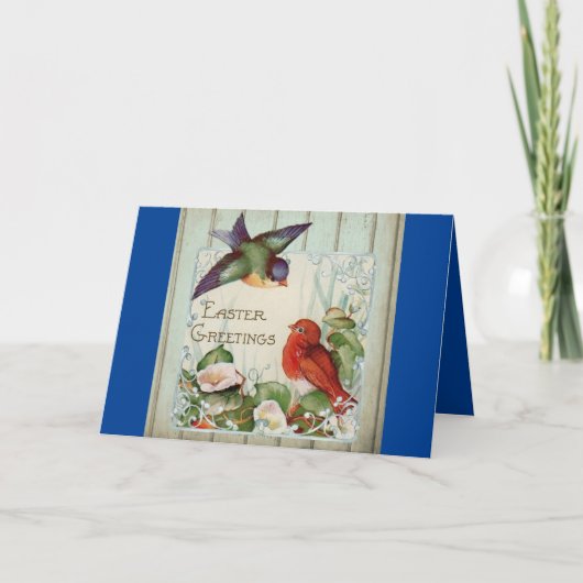 Vintage Deux Oiseaux Carte de vacances de Pâques (Devant)