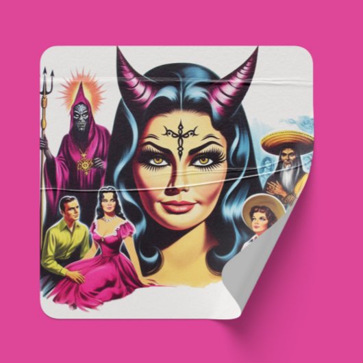 Vintage Devil Woman Vierkante Sticker