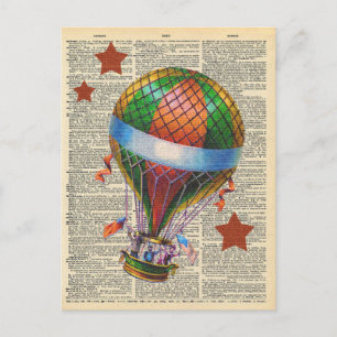 Vintage Dictionary Art Hot Air Balloon Circus Briefkaart