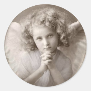Vintage die Angel Girl Praying Ronde Sticker