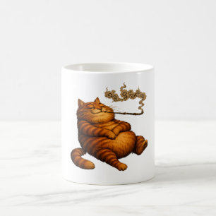 Vintage dikke oranje kat pijp rokerig knus kunstwe koffiemok