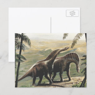 Vintage dinosauriërs, Amargasaurus met palmbomen Briefkaart