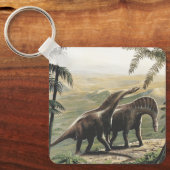 Vintage dinosauriërs, Amargasaurus met palmbomen Sleutelhanger (Voorkant)