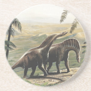Vintage dinosauriërs, Amargasaurus met palmbomen Zandsteen Onderzetter