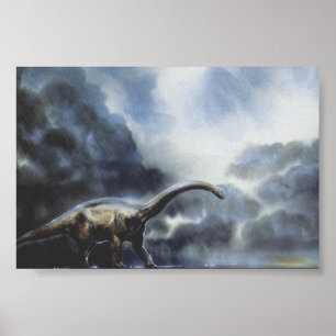 Vintage dinosauriërs, Barapasaurus met onweerswolk Poster
