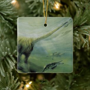Vintage dinosauriërs, Brachiosaurus zwemt in oceaa Keramisch Ornament