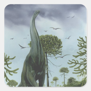 Vintage dinosauriërs, Sauroposeidon met vogels vli Vierkante Sticker