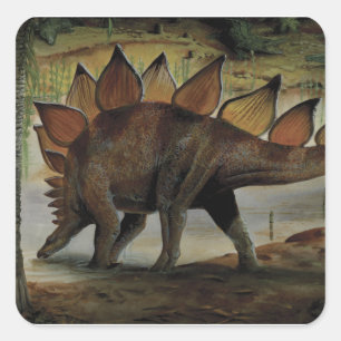 Vintage dinosauriërs, Stegosaurus, staart met spik Vierkante Sticker