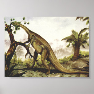 Vintage Dinosaurus, Plateosaurus Grazing op bomen Poster