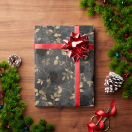 Vintage Distressed Black Flowers Beige Background Cadeaupapier