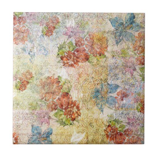 Vintage Distressed Flower Pattern Tegeltje (Voorkant)