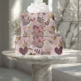 Vintage Distressed Romantic Muted Earthy Hearts Cadeaupapier