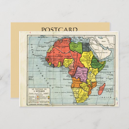 Vintage, Division de l'Afrique, 1900, Carte (Devant / Derrière)