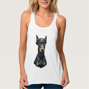 Vintage Dobermann politiehond portret zwart en wit Tanktop