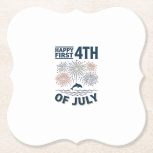 Vintage Dolfijn 4 juli Vuurwerk Shirt Ontwerp Kartonnen Onderzetters
