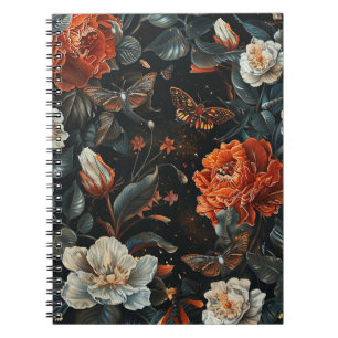 Vintage Donkere Academia Oranje Bloem en Mot Notitieboek