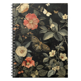 Vintage Donkere Academische Florale & Vlinder Notitieboek