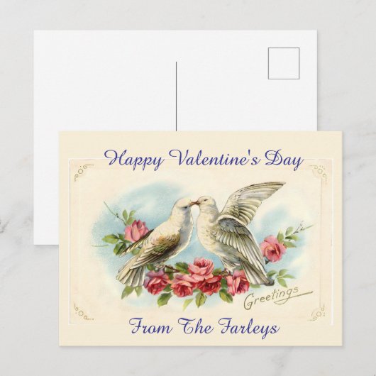 Vintage Doves Valentine's Day Carte postale (Devant / Derrière)