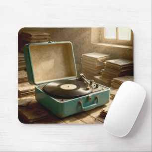 Vintage draagbare platenspeler met vinyl  muismat