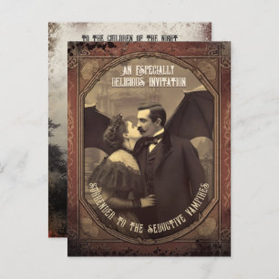 Vintage Dracula Kissing Girl Halloween Invitation