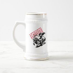Vintage Drakenrijder Pin-Up Bierpul